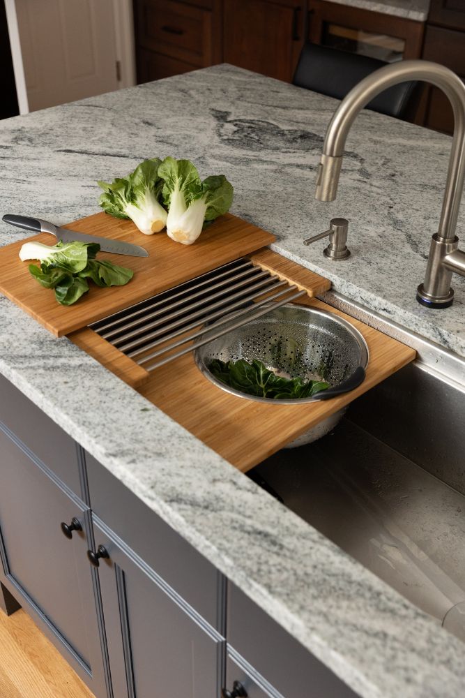 kitchen remodel sink cutting board lee kimball galley workstation